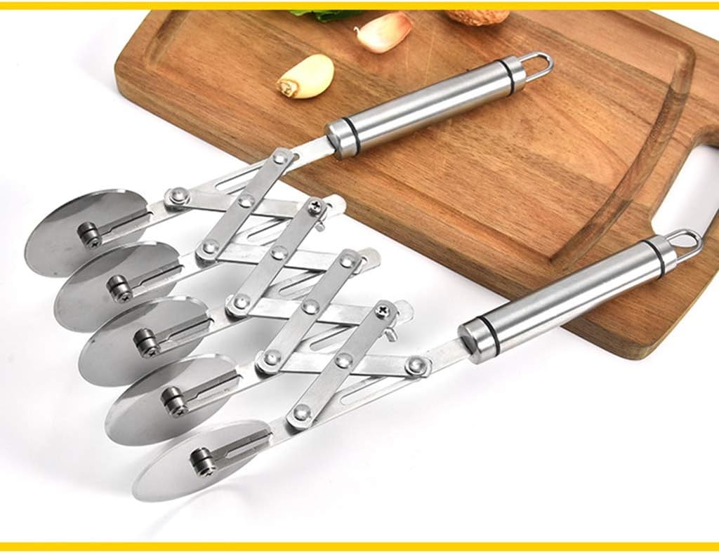 5-Wheel Slicer Stainless Steel Pizza Slicer Pasta Baking Roller Cutter Adjustable Pizza Slicer
