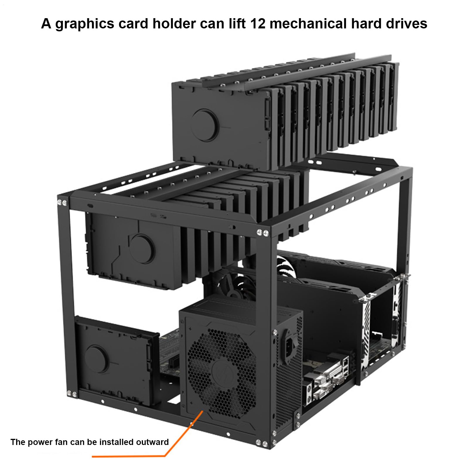 Enclosure per disco rigido impilabile – Custodia a aperto, archiviazione a | 24 alloggiamenti, supporto scheda madre EATX | Rack modulare in metallo per server NAS, backup dati e progetti di