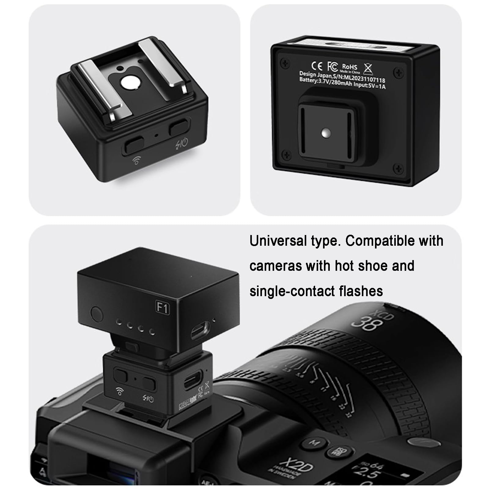 Mini Trigger Flash Wireless 2.4G, Trasmettitore E Ricevitore per Trigger Flash, Adattatore per Rialzo a Slitta, Ricaricabile, per Fotocamere DSLR, Controllo Completo della Luce