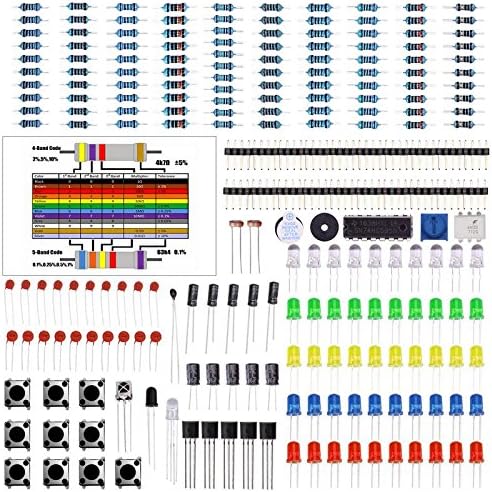 LAFVIN Electronics Component Basic Starter Kit with Flame Sensor,Precision Potentiometer, Buzzer, Capacitor Compatible with Arduino, MEGA2560