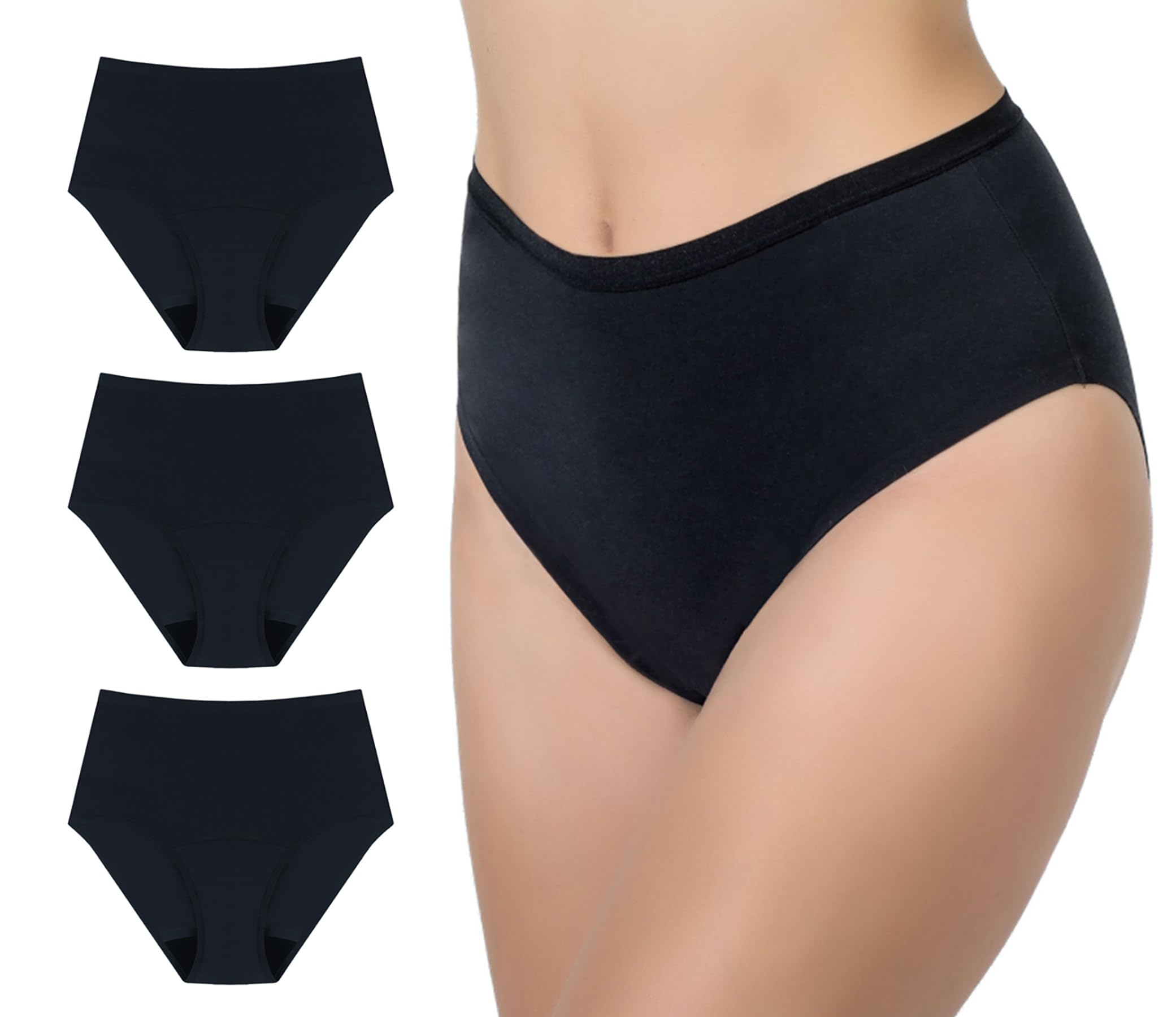 AIRCUTE Washable Urine Absorbency Incontinence Underwear for Women Bladder Leak Proof Cotton Panties 60ML 3 Pack(Black, X-Large)