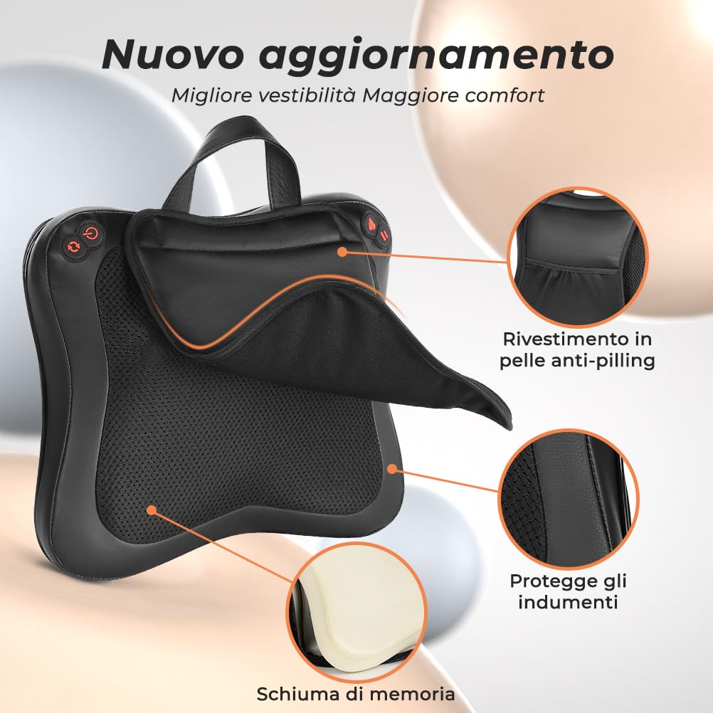 Elettrici Cuscino Massaggiante, 4D Shiatsu Massaggiatore con Funzione di Riscaldamento, Cuscini per Massaggi per 3 Velocita con Cambio di Direzione, Casa, Ufficio, Come, Regalo (38.5 * 31.5 * 21.5cm)