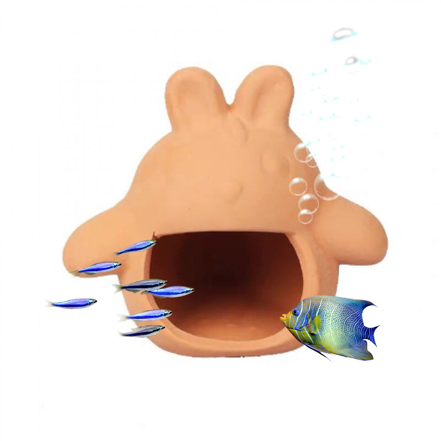 Saim Aquarium Cute Totoro Shape Ceramic Cave Fish House, Shrimp Cichlid Hiding Breeding Spawning, Professional Hideout Decor for Territorial Fish