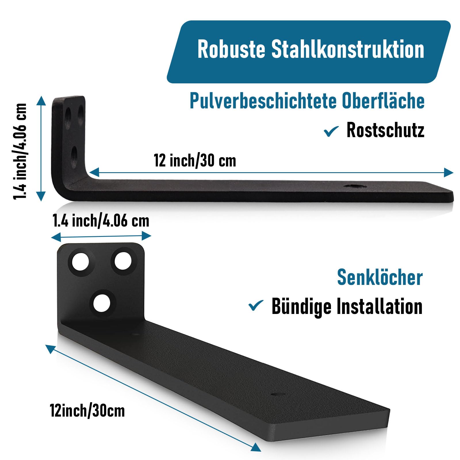 8 Stück Schwebende Regalhalterungen, Schwerlast Schwimmende Regalhalterungen, Robuste Metallwandhalterungen für Wandanbringung DIY offenes Regal (Schwarz, 30 cm) 12in