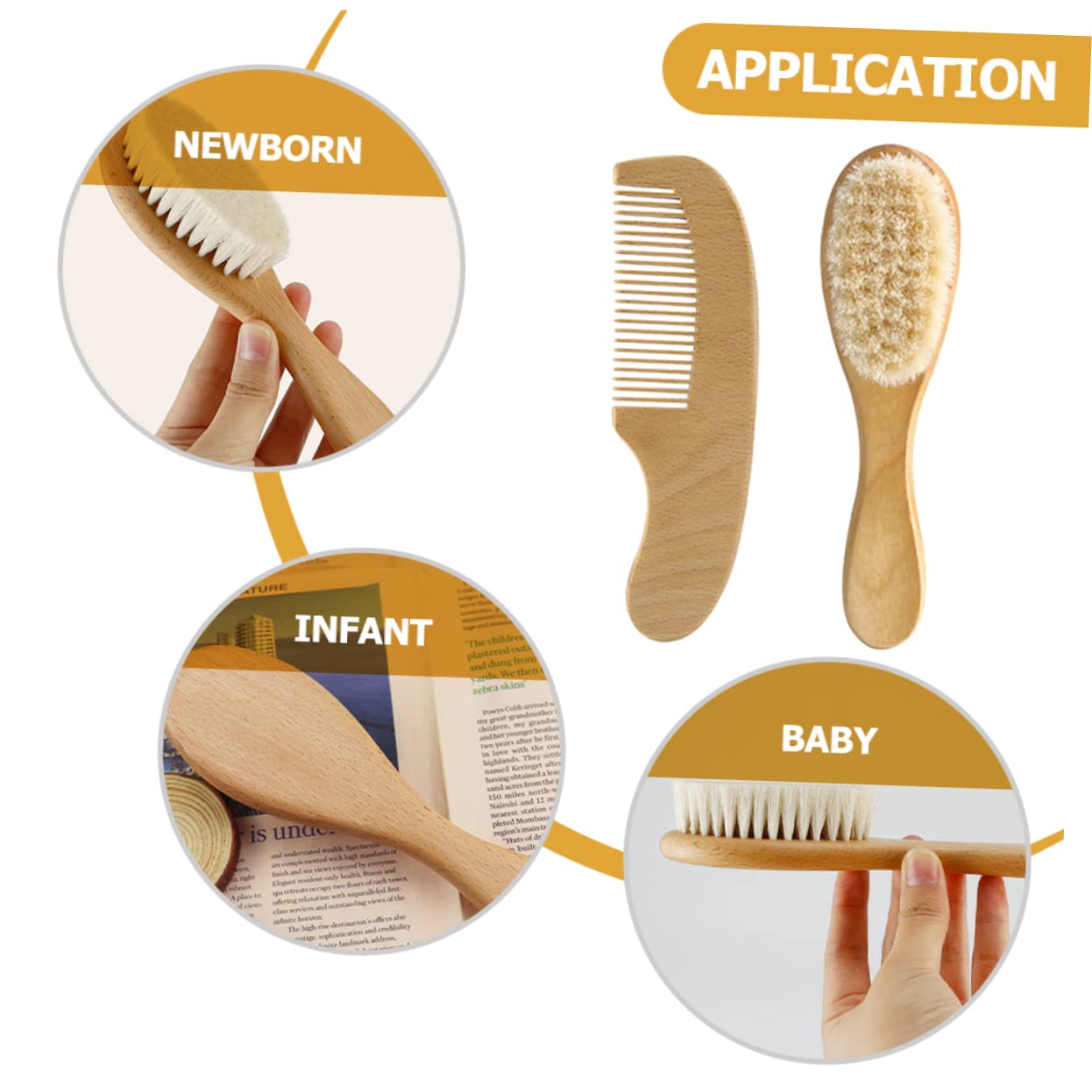 TOYANDONA 5juegos Cepillo y Peine Para Cepillo De Pelo De Lana y Peine De Madera Natural Cuidado Del Cabello Para Recién Nacidos Para Viajes y Uso Diario