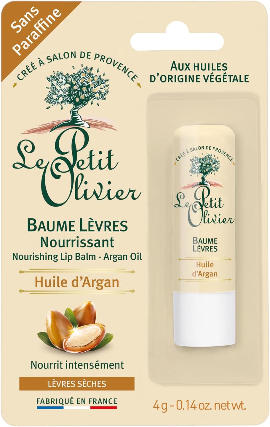 Le Petit Olivier Nourishing Lip Balm Stick - Enriched with Argan Oil - Softens and Smooths Dry Lips - Made with Natural Vegetable Oils - 0.14 oz