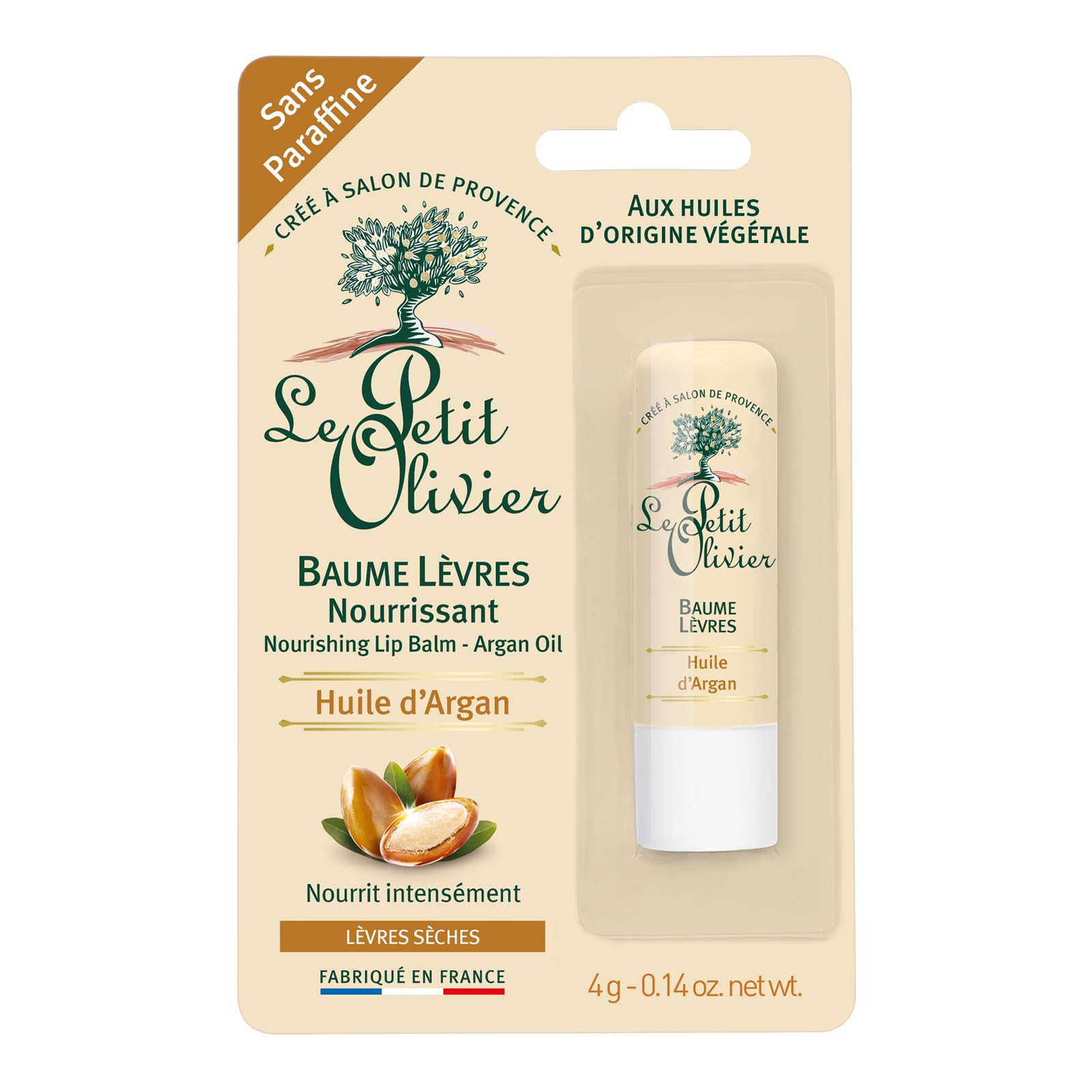 Le Petit Olivier Nourishing Lip Balm Stick - Enriched with Argan Oil - Softens and Smooths Dry Lips - Made with Natural Vegetable Oils - 0.14 oz
