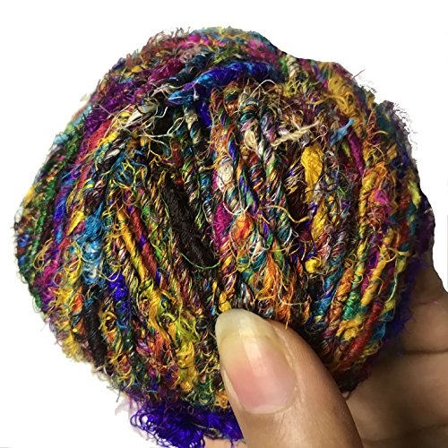 Knitsilk Recycled Sari Silk Yarn - Bulky Yarn - Multicolor (100 Grams) | Great For Knitting, Crochet, Weaving #TOP5