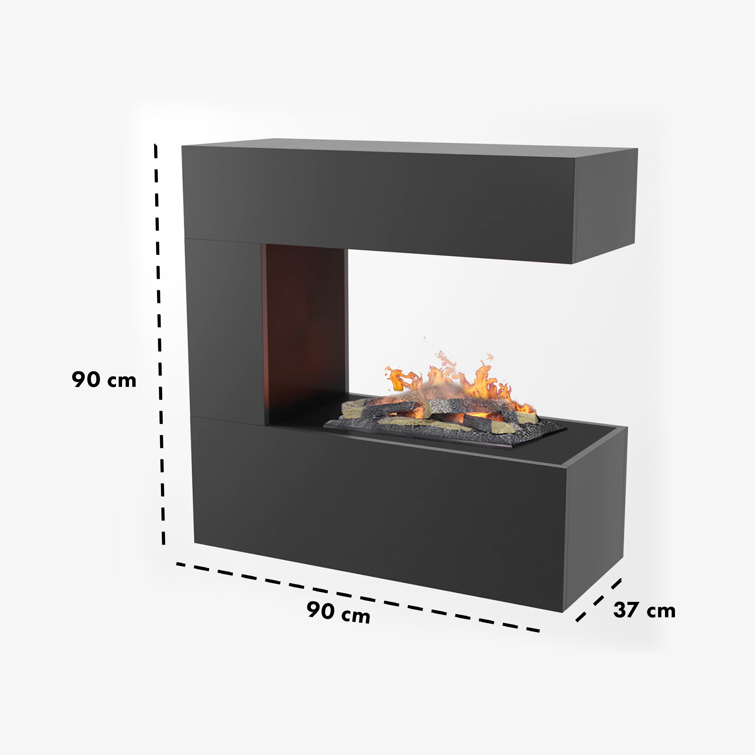 GLOW FIRE Wasserdampf Kamin Schiller (Wandkamin) - Elektrokamin für die Wand mit realistischen LED 3D-Flammen, Knistereffekt & Fernbedienung, 90x90x37 cm, Opti-Myst 400 mit Holz-Deko, Grau