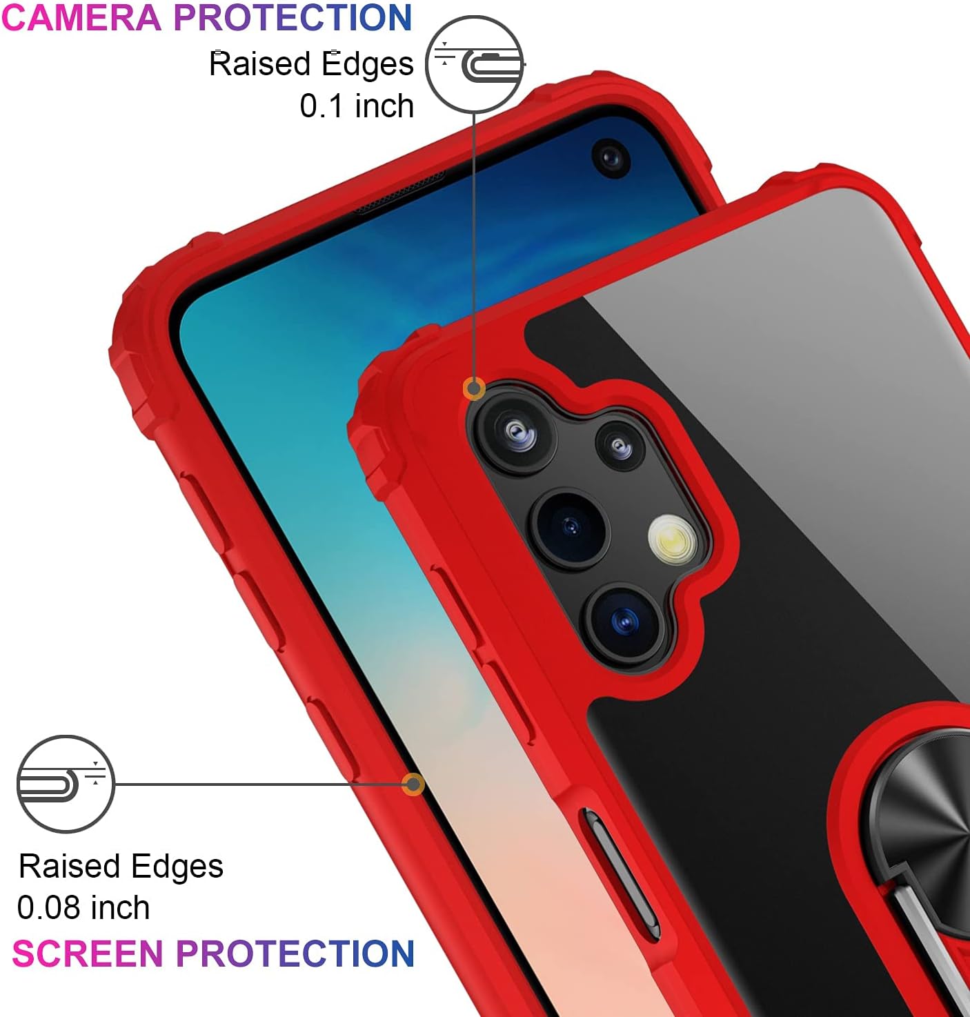 IKAZZ Galaxy S10e Case with Screen Protector,Samsung S10e Cover Crystal Clear Anti-Yellow Shock Absorption Acrylic Protective Phone Case with Magnetic Ring Kickstand for Samsung Galaxy S10e,Red