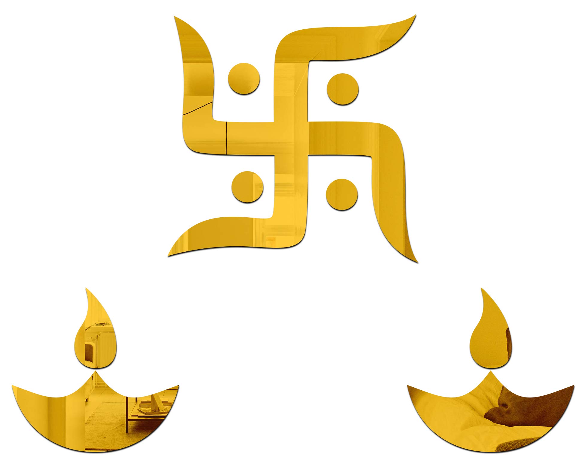 Wall1ders Acrylic 1 Swastik 2 Diya Mirror Self-Adhesive Stickers For Wall (Golden) (B075LLZFS7) Amazon Price History, Amazon Price Tracker