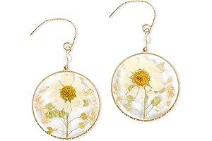 2022 Cute Daisy Flower Drop Earrings, Nature Daisy Pressed Flowers Earrings with...