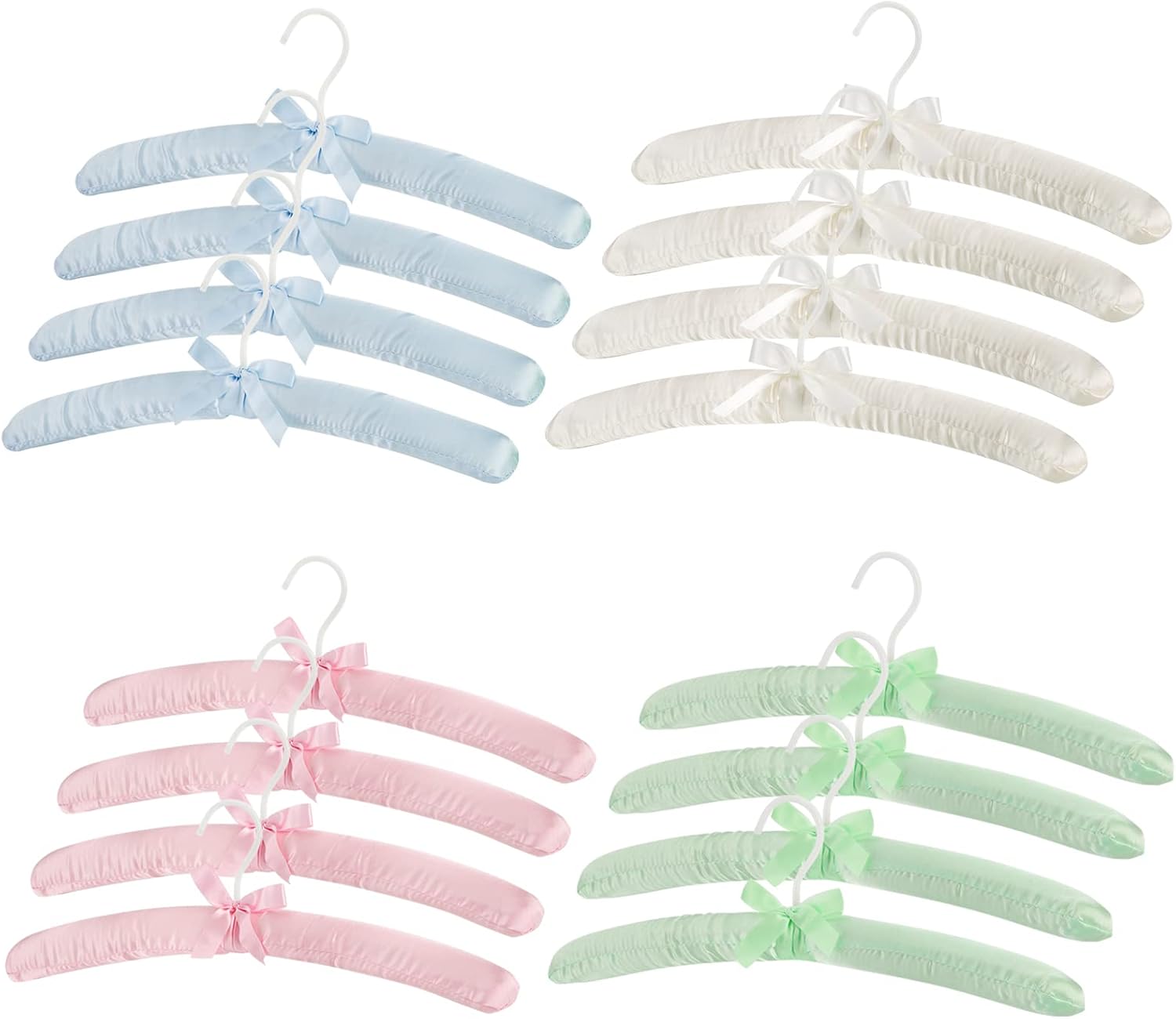 Tosnail 12 Pack Satin Padded Hangers Foam Padded Hangers Dress Hangers - Pink, Blue, Green, Ivory - Image 5