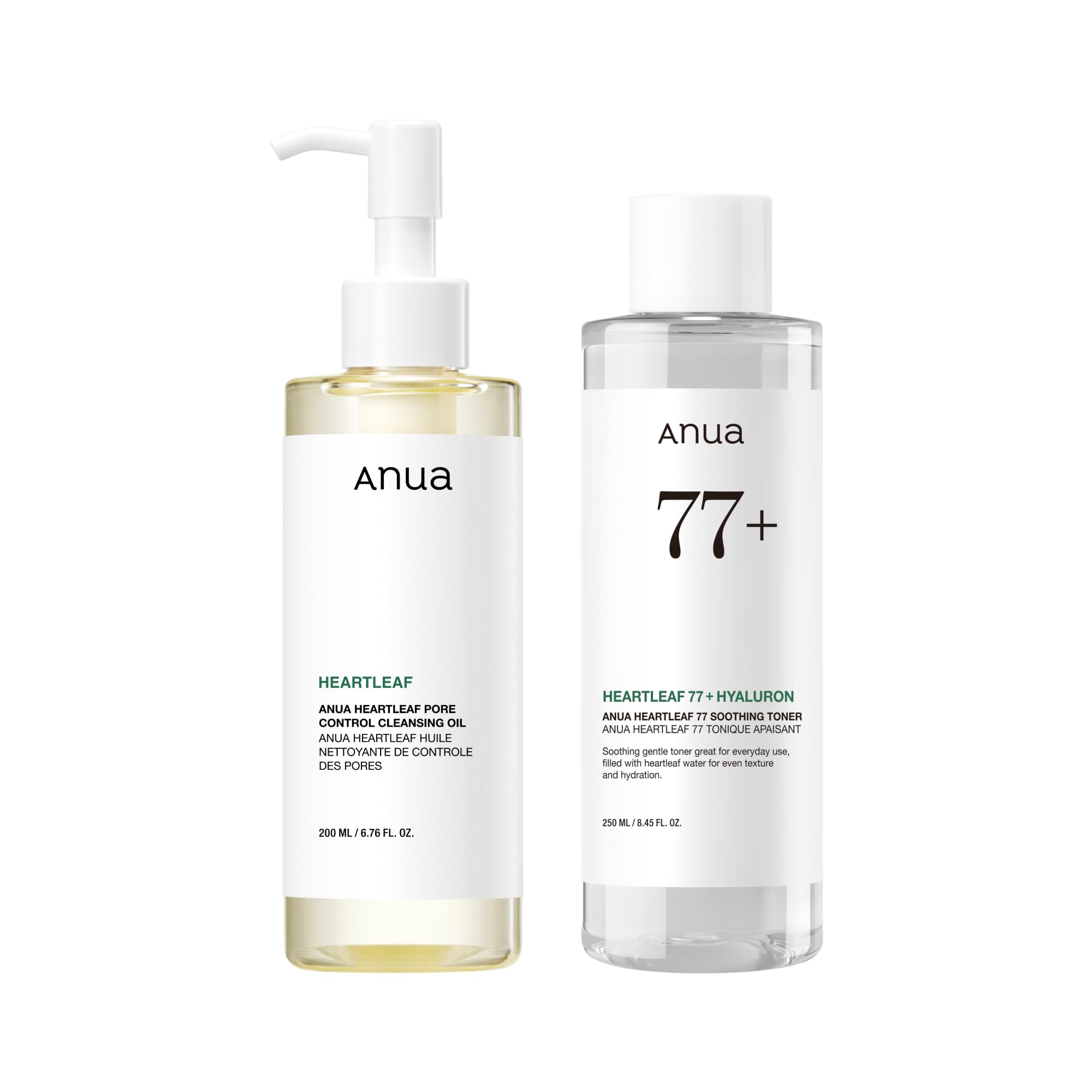 Anua Heartleaf Routine Detersione Viso, (Cleansing Oil 200ml + Tonico Lenitivo 250ml), Pori Puliti, Pelle Sensibile e Acne-Prone, Skincare Coreana