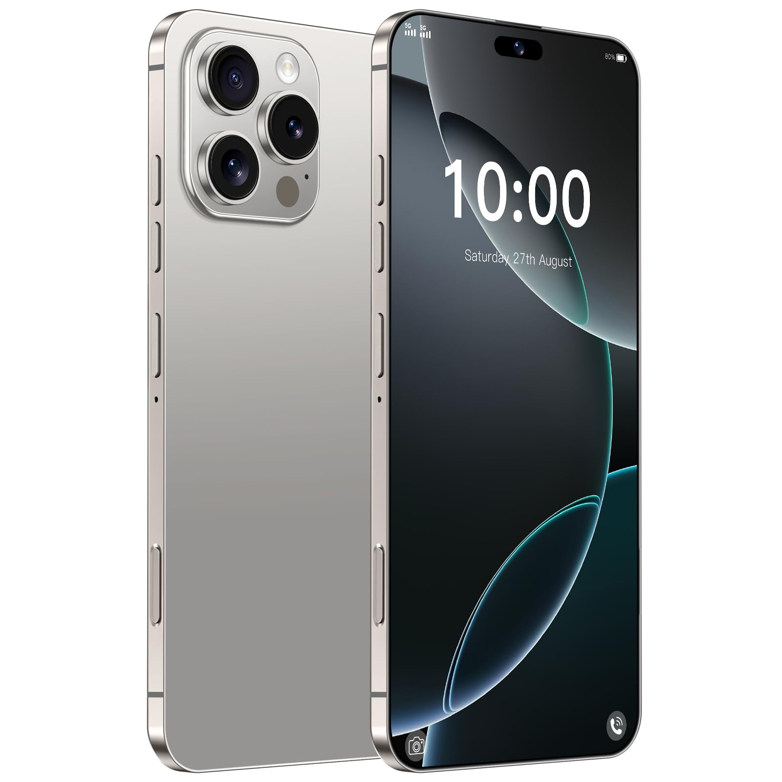 I16 PROMAX unlocked phone, Android 14 8GB,7.3-inch high-definition AMOLED screen smartphone, 8000mAh battery, facial recognition/fingerprint lock/5G/photo/GPS phone (Titan Grey,256)