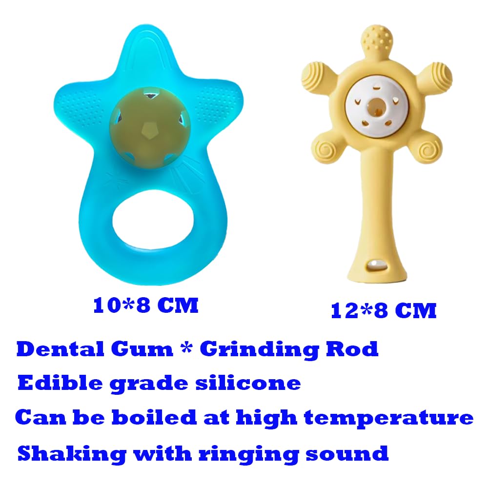 9 toys for babies aged 3-18 months, including silicone remote control, dental teething stick, 3D book for baby toys, rattles and wristbands, and baby bell toys