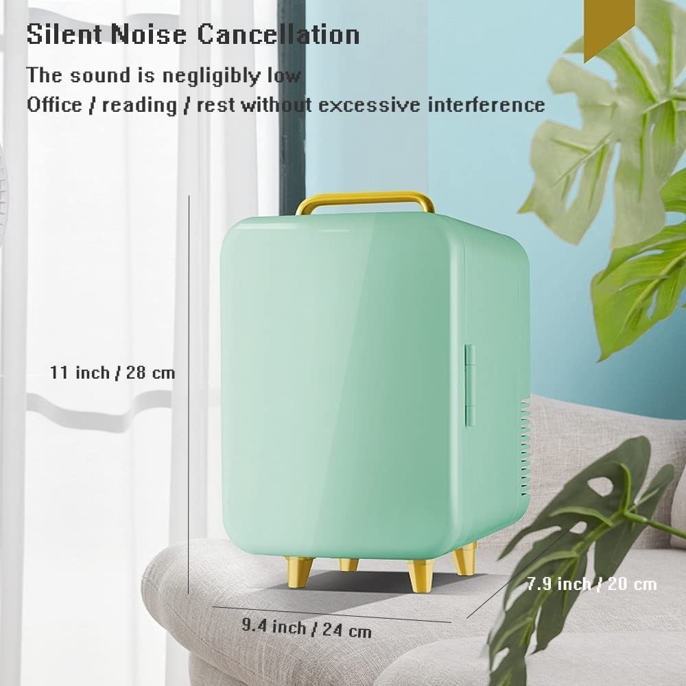 Mini Nevera Cosmética Portátil De 8 L, Nevera De Maquillaje De Belleza De 56 W, Congelador De Doble Uso para El Automóvil Y El Hogar con Asa para Dormitorio, Oficina O Dormitorio,Green