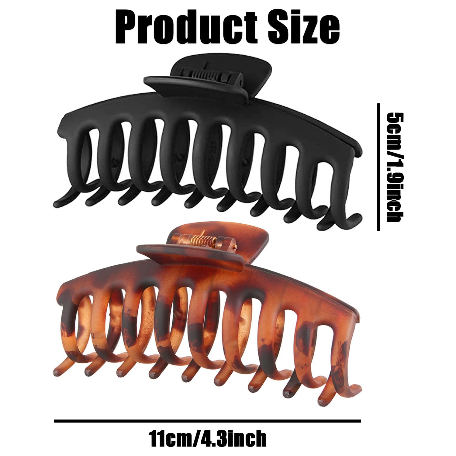 2 Pcs Hair Claw Clips Large, 4.3 Inch(11 cm) Hair Clips Women Girls, Non-Slip Grip Strong Hold Brown/Black Hair Clips - Image 2