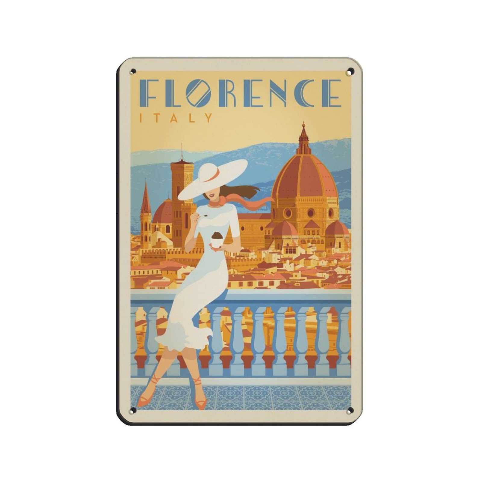 Kziwq T279 Metal Sign Florence Italy Vintage Decor Art Sign Home Kitchen Bar Cafe Club Cave Wall Decor Retro Travel Tin Sign 15X30cm