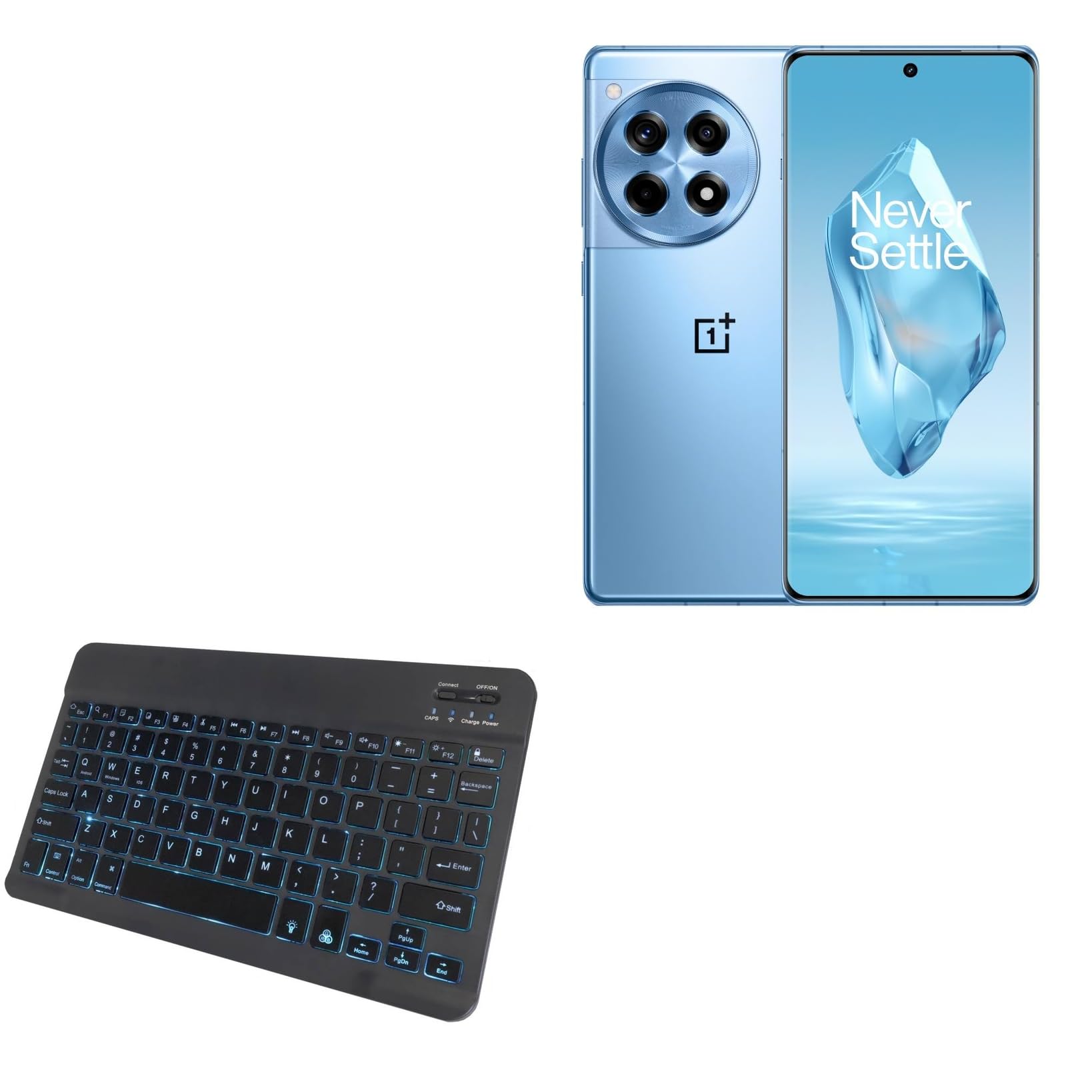 BoxWave Keyboard Compatible with OnePlus 12R - SlimKeys Bluetooth Keyboard - with Backlight, Portable Slim LED 7 Colors - Jet Black