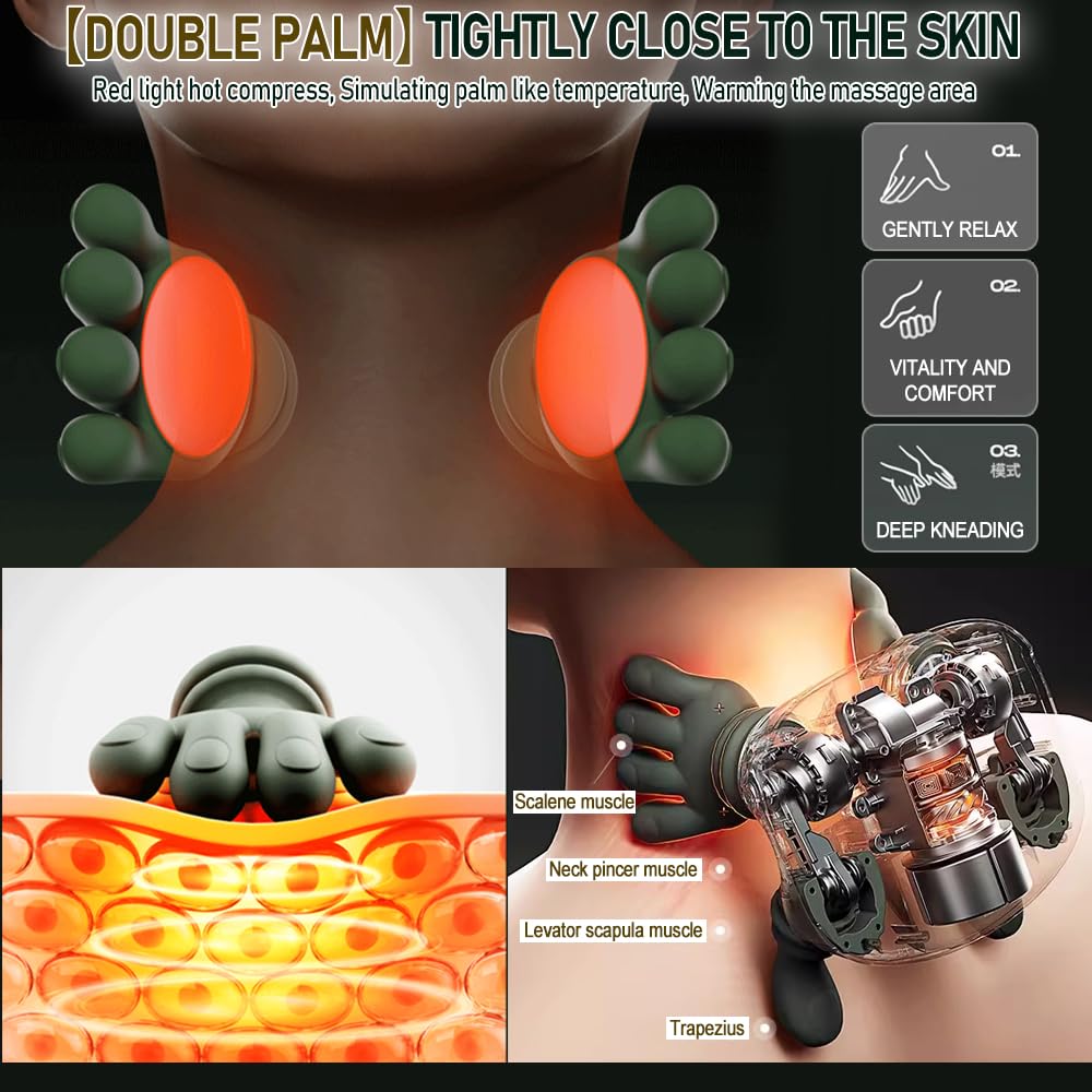 Masajeador De Cuello Hombros Recargable Eléctrico, Masajeador de Cuello y Hombros Cervical Inalámbrico 4D, Con 3 Niveles de Intensidad y 2 Niveles de Calor,4D Shiatsu maseajor cervical y espalda