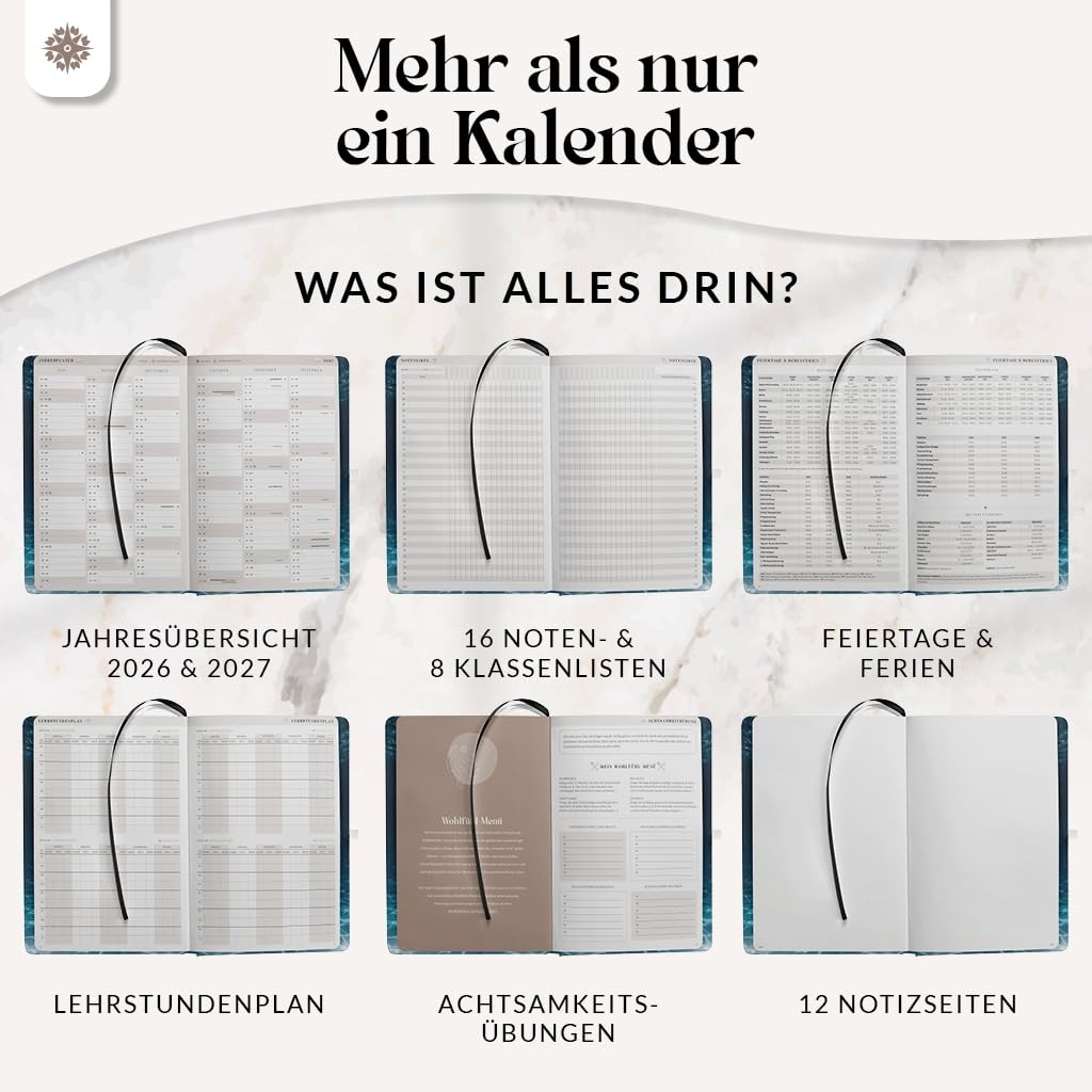 Lebenskompass® Lehrerkalender 2026/2027 DIN A4 ”Dive” - Schuljahresplaner Hardcover mit Wochen & Monatsübersichten, Klassen & Notenlisten, Stundenplänen für Lehrerinnen und Lehrer