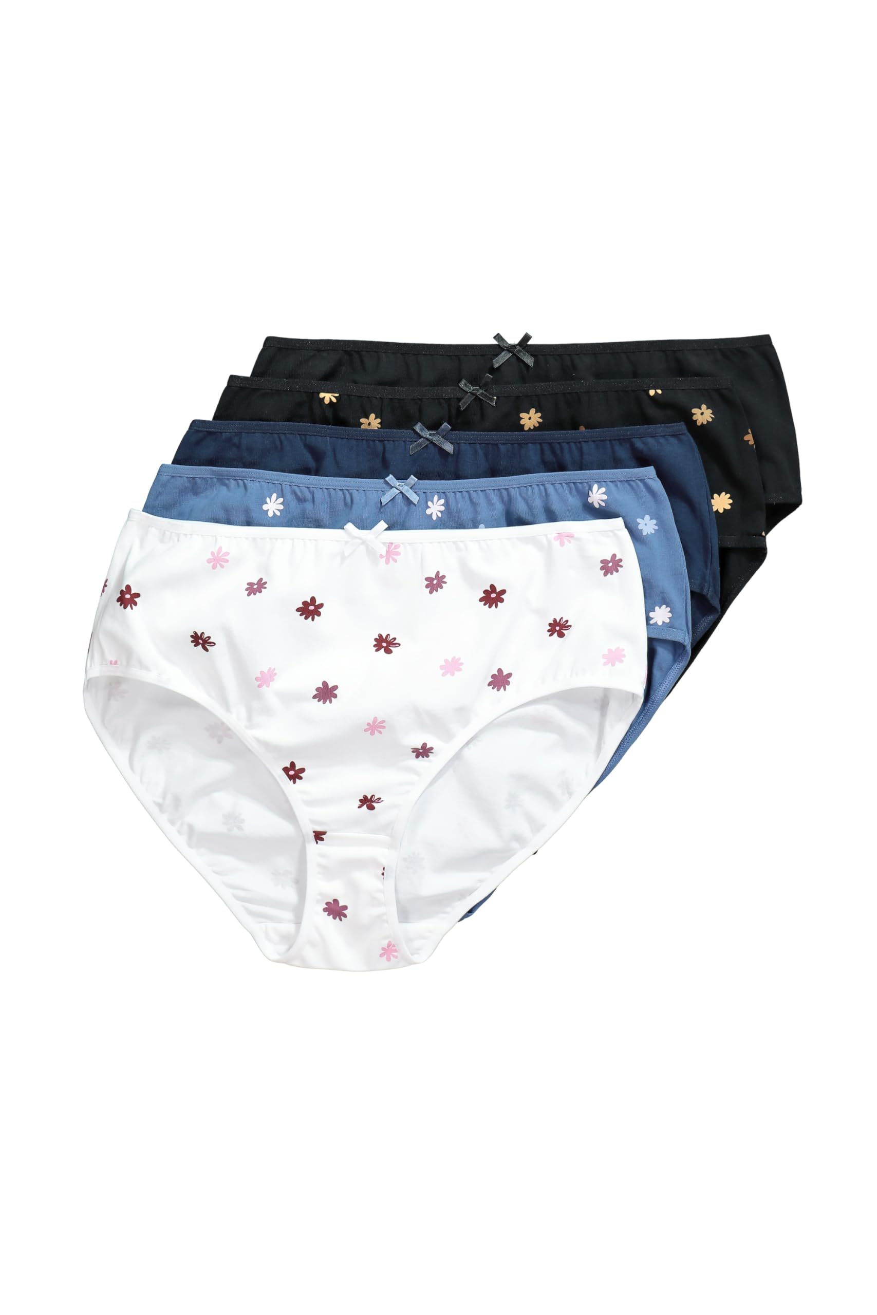 Ulla Popken Damen Midislips, 5er-Pack, Blumen/Einfarbig Underwear (5er Pack)