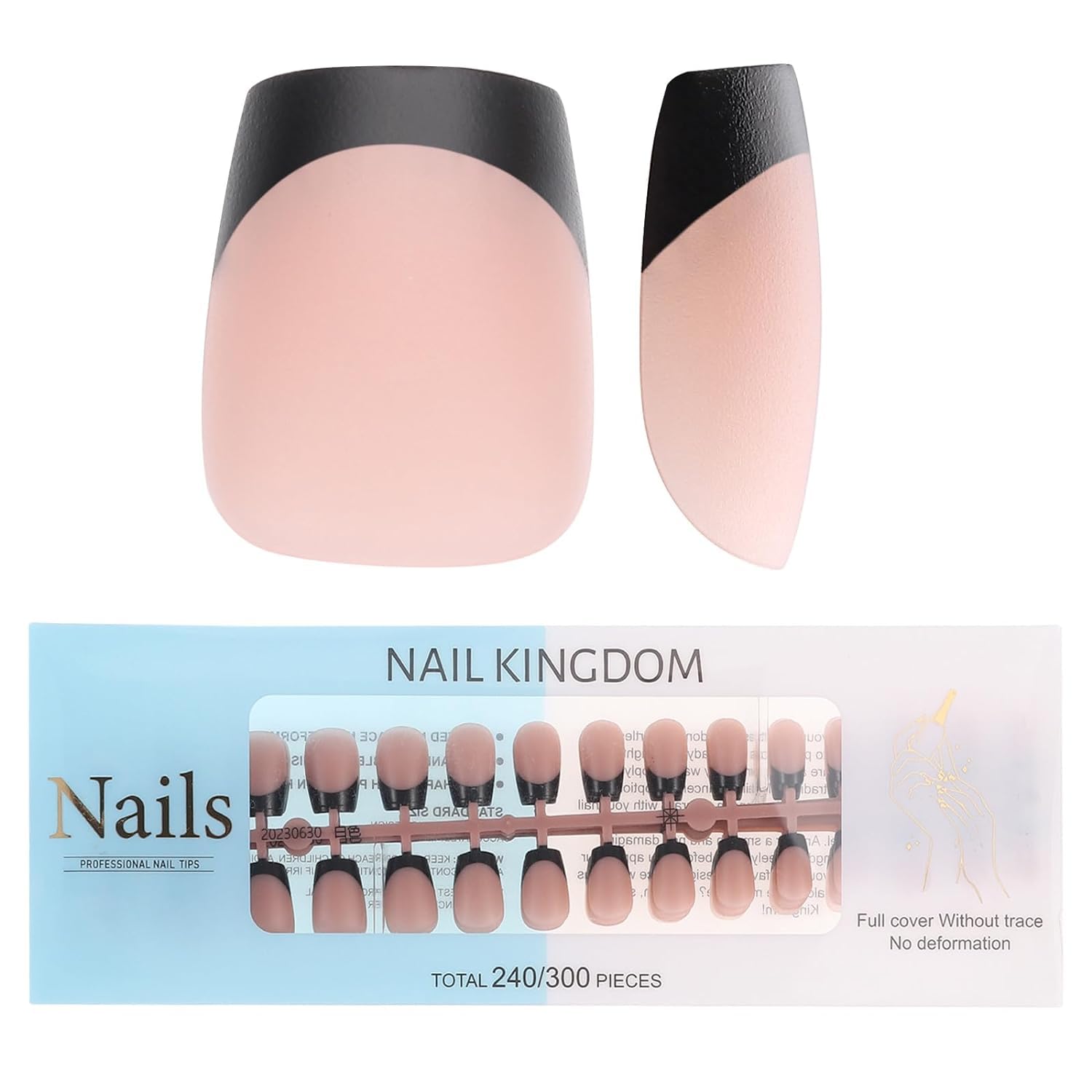 French Tips Gel x Nail Tips, 240 pezzi Unghie finte pre-applicate con primer e base coat, 15 misure Unghie finte in gel morbido for estensione unghie fai da te(Matte Black-Deep Bronze XS Coffin)