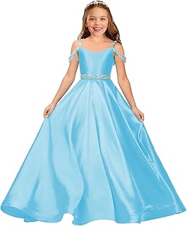Flower Girls Satin Rhinestone Pageant Dresses Princess A Line Floor Length Formal Wedding Party Communion Gowns - Buy now