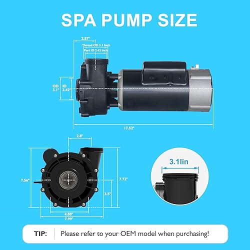 Miniatura 7 de LINGXIAO Bomba de spa para bañera de hidromasaje bomba de spa de 3 HP motor de bomba LX 230 V 2 velocidades puerto de 2 pulgadas sin soporte 48