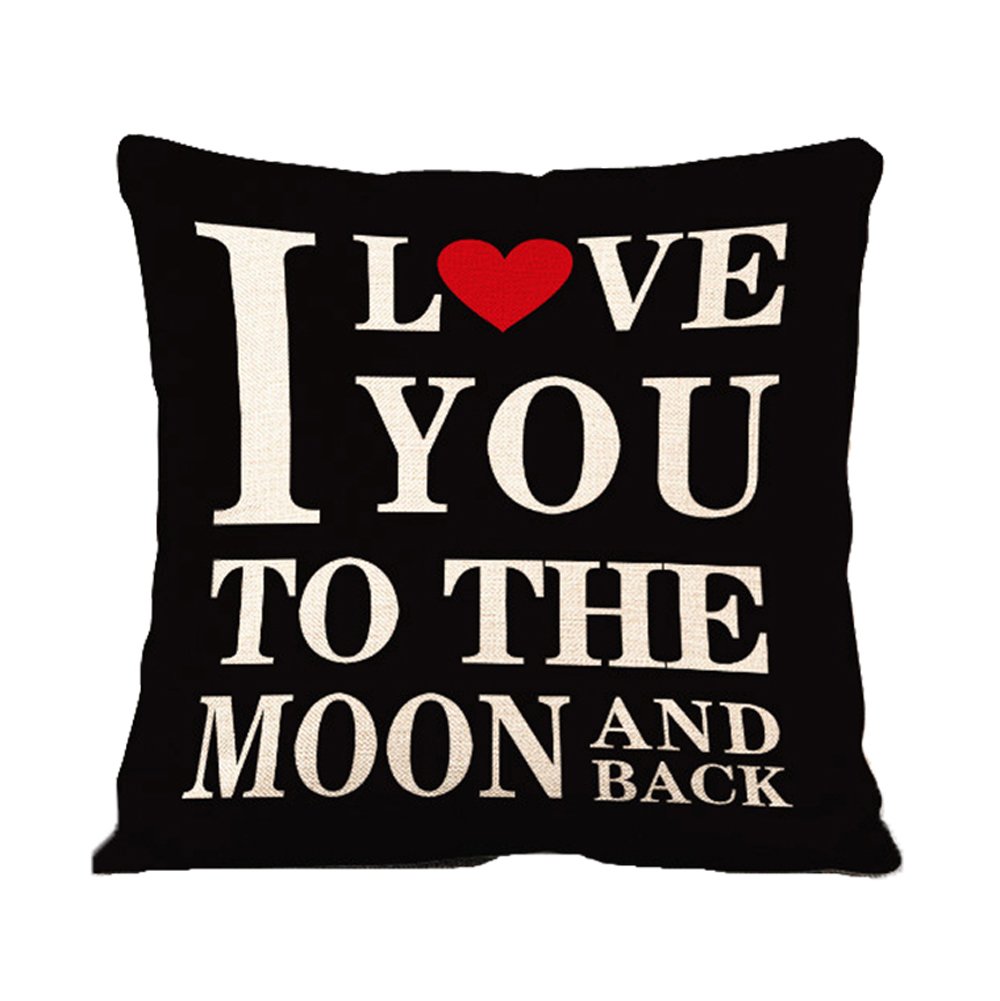 Cotton Linen Pillowcase Cushions Cover with Quotes I Love You to The Moon and Back 18 * 18 inch (black)