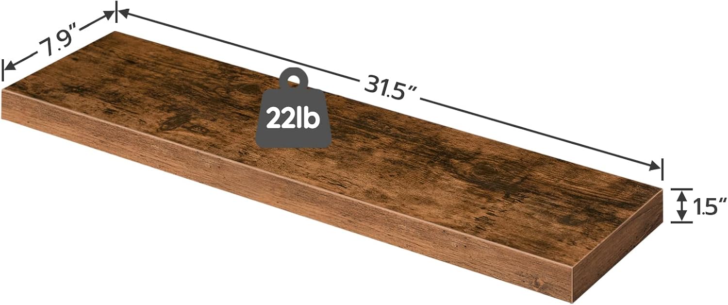 HOOBRO Folding TV Tray Tables and 31.5 Inch Floating Shelves Bundle, Set of 4 TV Trays with Storage Rack, Wall Shelf Set of 2 for Living Room, Rustic Brown BF50BZ01-BF80BJP201