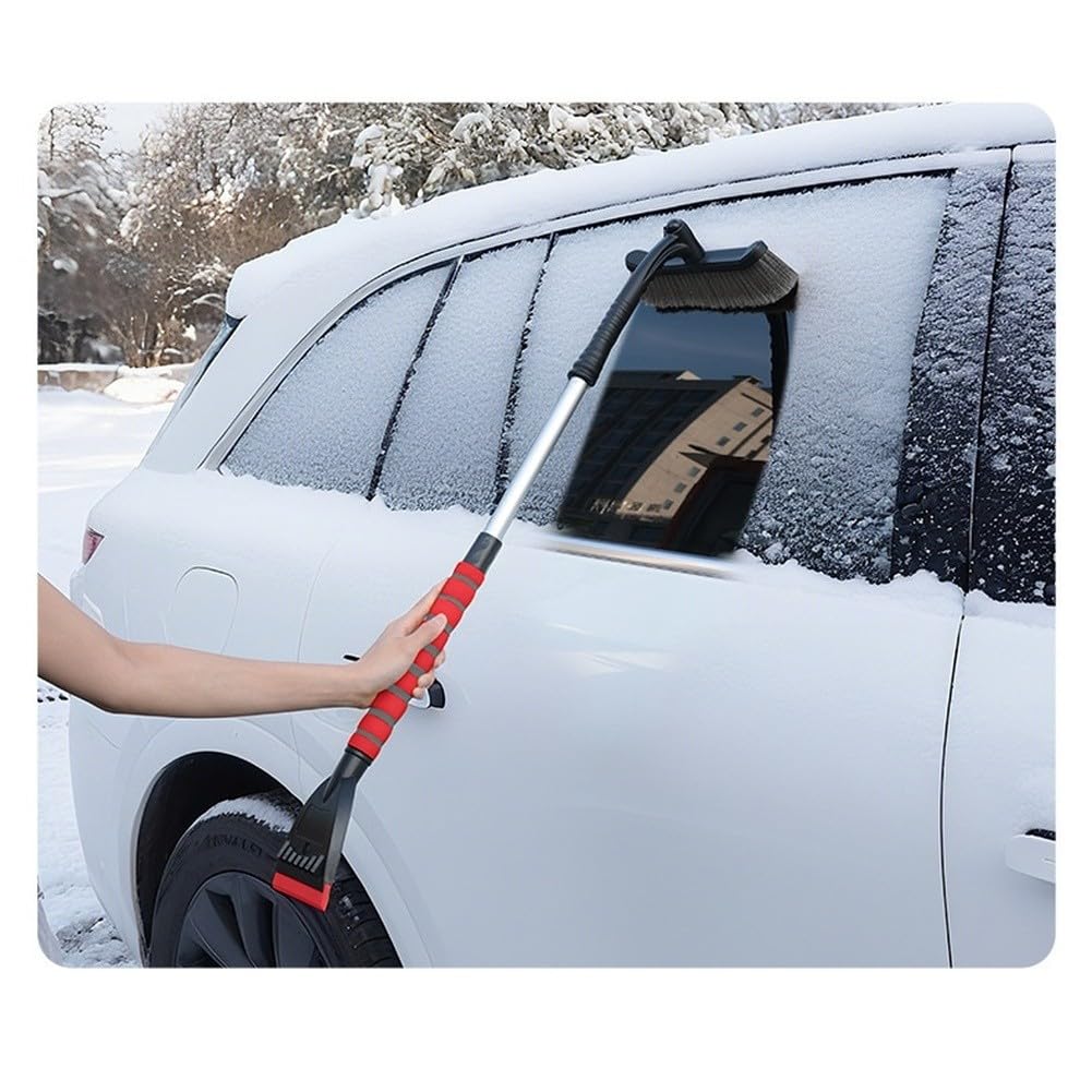 Raschietto per auto con manico allungabile in alluminio e testa staccabile, 100 cm, telescopico per rimozione del ghiaccio, spazzola in ABS EVA, per la pulizia di neve e gelo