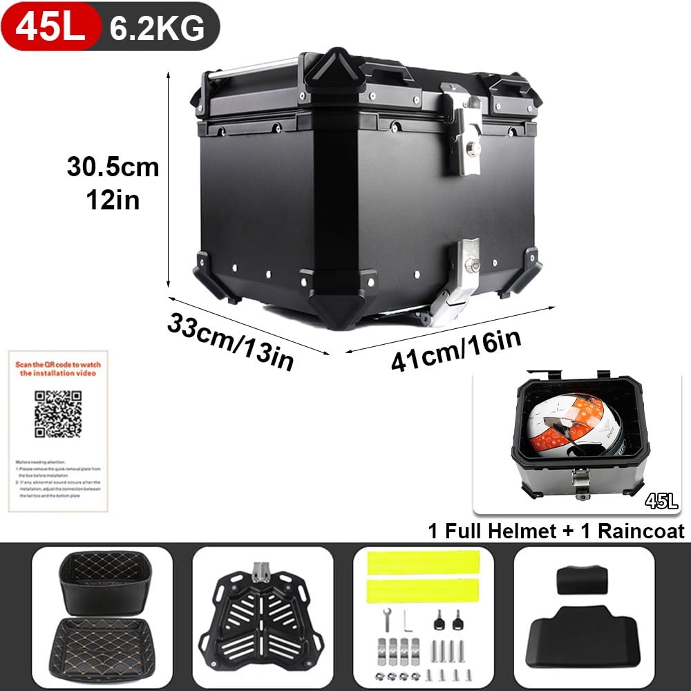 Top Case Moto 57L ABS Épais - Étanche, Anti-Vol - Compatible BMW R1200GS/R1250GS - Avec Dosseret