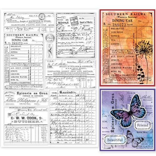 GLOBLELAND Retro Handwritten Ledger Clear Stamps for DIY Scrapbooking 8.3x11.7inch Vintage Words Background Silicone Clear Stamp Seals Transparent Stamps for Cards Making Journal Decoration
