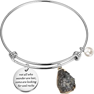 Gzrlyf Geology Bracelet Geologist Gifts Rock Lover Gifts for Women Funny Rock Collector Gifts not all who Wander are Lost