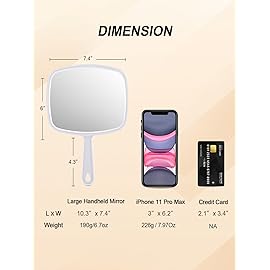 Gladmart Hand Mirror,10.3 L x 7.4 W Handheld Mirror with Handle for Barber Hairdressing,Square White