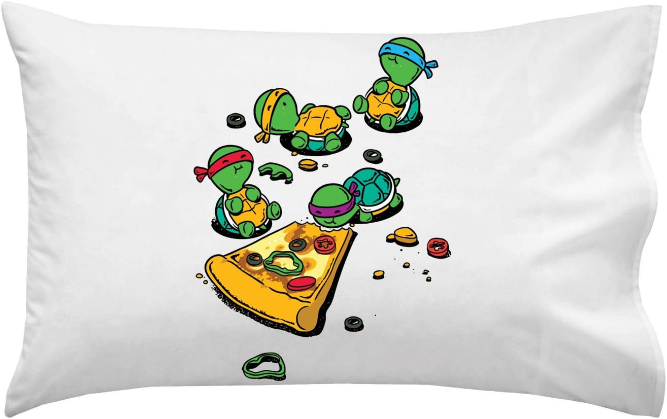 Pizza Lover TV Show Cartoon Movie Parody w/Turtles Eating Pizza - Pillow Case Single Pillowcase