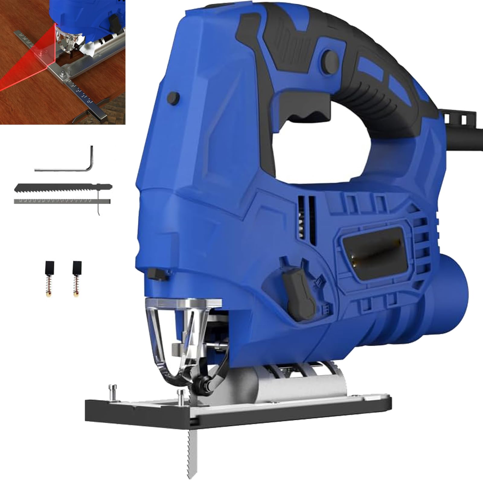2000W Jigsaw Tool with LED Light, 6 Variable Speed Electric Jig Saws, 4 Orbital Sets, 0°-45° Bevel Cutting, 6 Variable Speed, Electric Jigsaw for Wood Metal Cutting, Blue