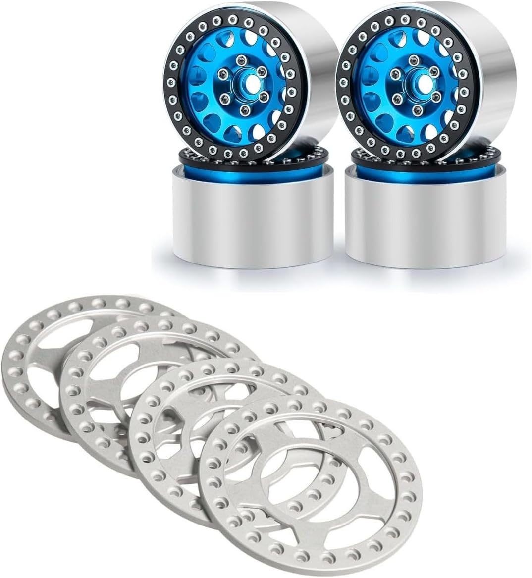 RCLIONS 4PCS Aluminum 1.9inch Beadlock Wheels Rims with Replace Ring for 1/10 RC Crawler Car
