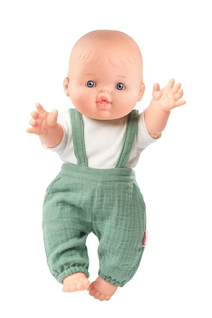 Heless 54021 - Muñeca bebé niño con Peto de Muselina Verde Salvia y Camisa Blanca, de algodón orgánico, Talla…