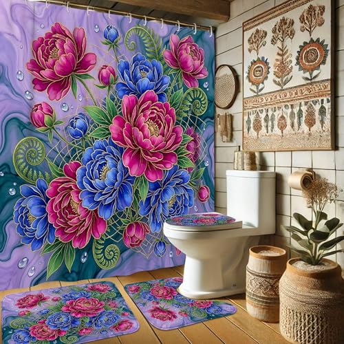 Rideau de douche motif pivoine 183x183 cm en polyester imperméable