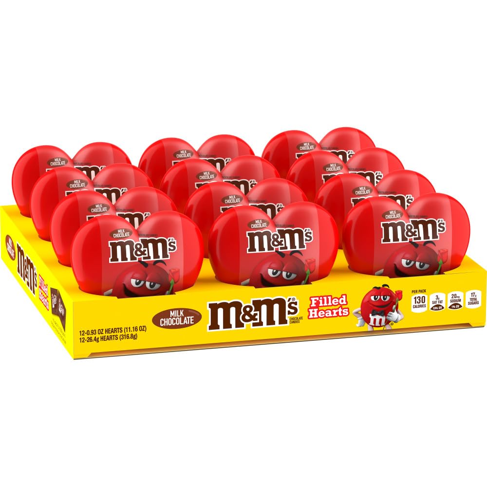 M&M’S Milk Chocolate Fun Size Filled Heart Valentine's Day Candy, 0.93oz, Pack of 12