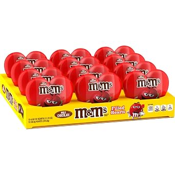 M&MS Milk Chocolate Fun Size Filled Heart Valentines Day Candy, 0.93oz, Pack of 12