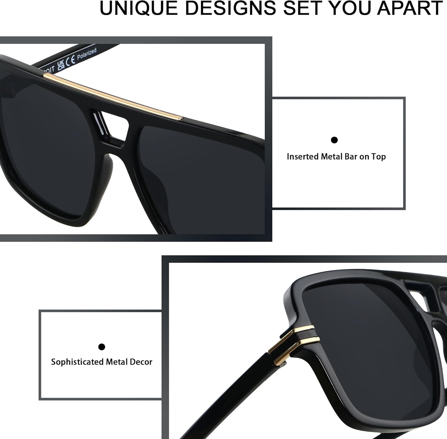 LYZOIT Retro Oversized Square Aviator Sunglasses Womens Polarized Trendy Big Large Rectangle Sun Glasses - Image 3