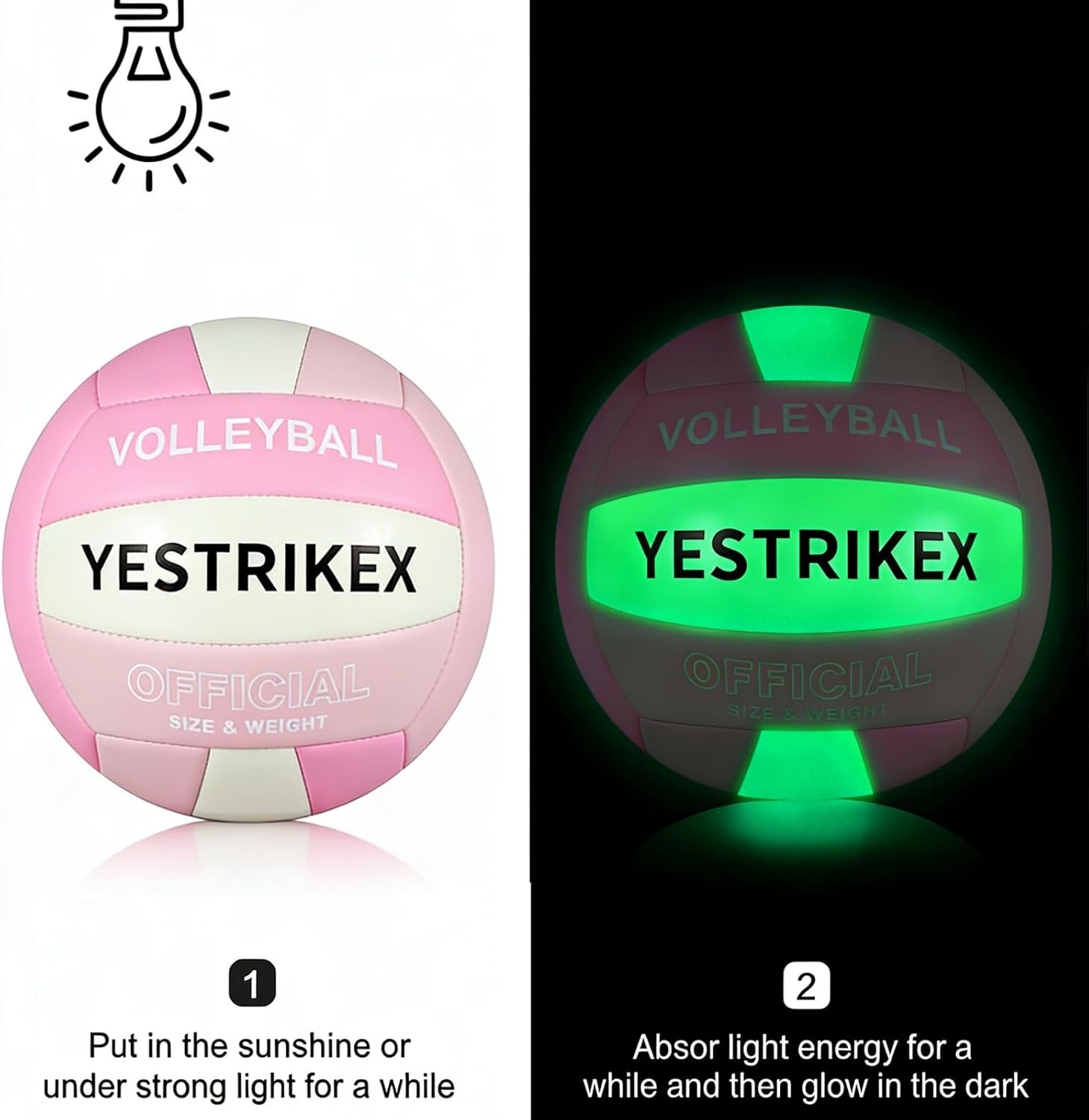 Official Size 5 Glow in The Dark Volleyball, Fluorescent Light Night Volleyball Soft Indoor Outdoor Volleyball Gift Luminous Night Light Ball for Game Gym Training Beach Play with Pump Kit