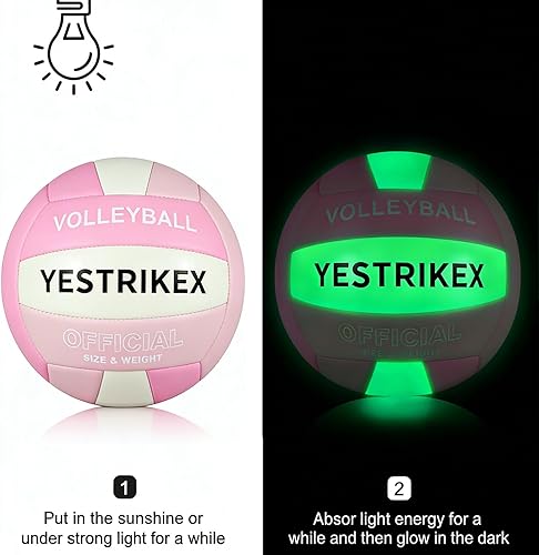 Miniatura 5 de Bola de voleibol de tamaño oficial 5 que brilla en la oscuridad, pelota de voleibol nocturna fluorescente suave para interiores y exteriores, regalo