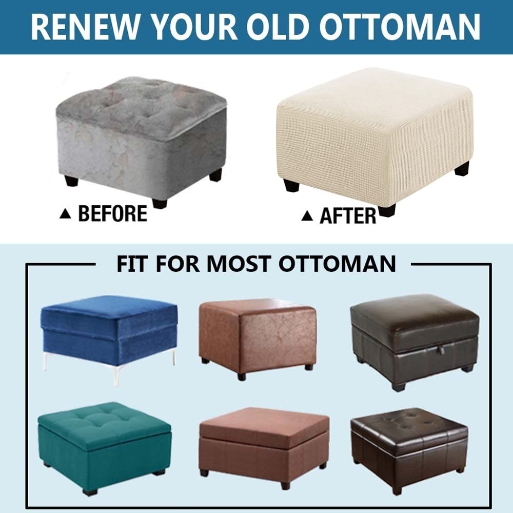 Copri Pouf In Velluto Elastico 60x60 Cm - Fodera Per Poggiapiedi, Blu Navy - Foto 2