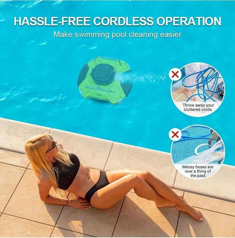 Generic Cordless Robotic Pool Cleaner - ABS Material, Self-Parking & Battery Powered - Smart Navigation, Extended Battery Life & Docking - Perfect for Pools up to 914 sq ft | 110+ Min (Green)