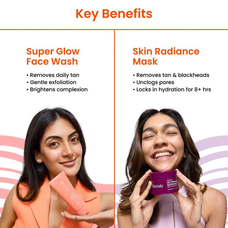 Image of Foxtale Complete Glow Combo | Vitamin C Face Wash + 10% Vit C Serum + Radiance Mask + SPF 50 Sunscreen | Removes tan, brightens, hydrates & protects | For radiant, even-toned skin | For Men & Women